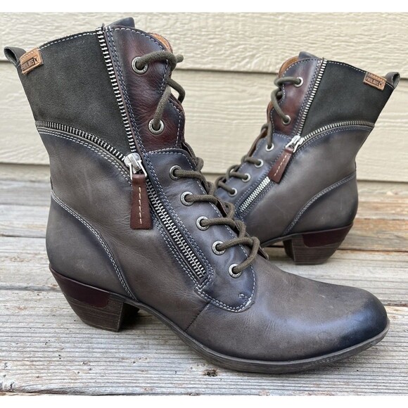 Pikolinos Rotterdam Women's 41 US 10-10.5 Leather Side Zip Ankle Boots Lead - Picture 1 of 15